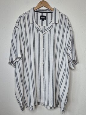 Malibu by Drill Textured Stripe Camp Collar Shirt 4X Coastal Resort Oversized